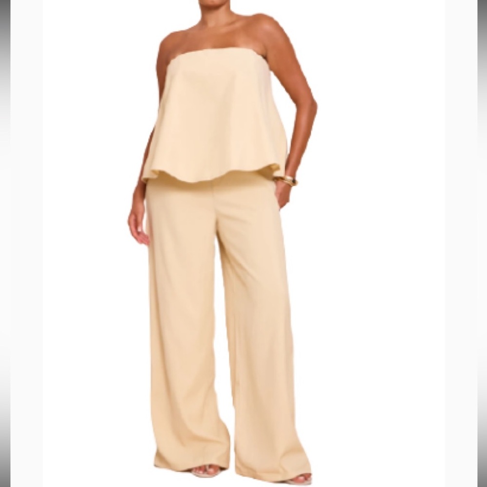 PrettyLittleThing Yellow Chic Strapless Jumpsuit